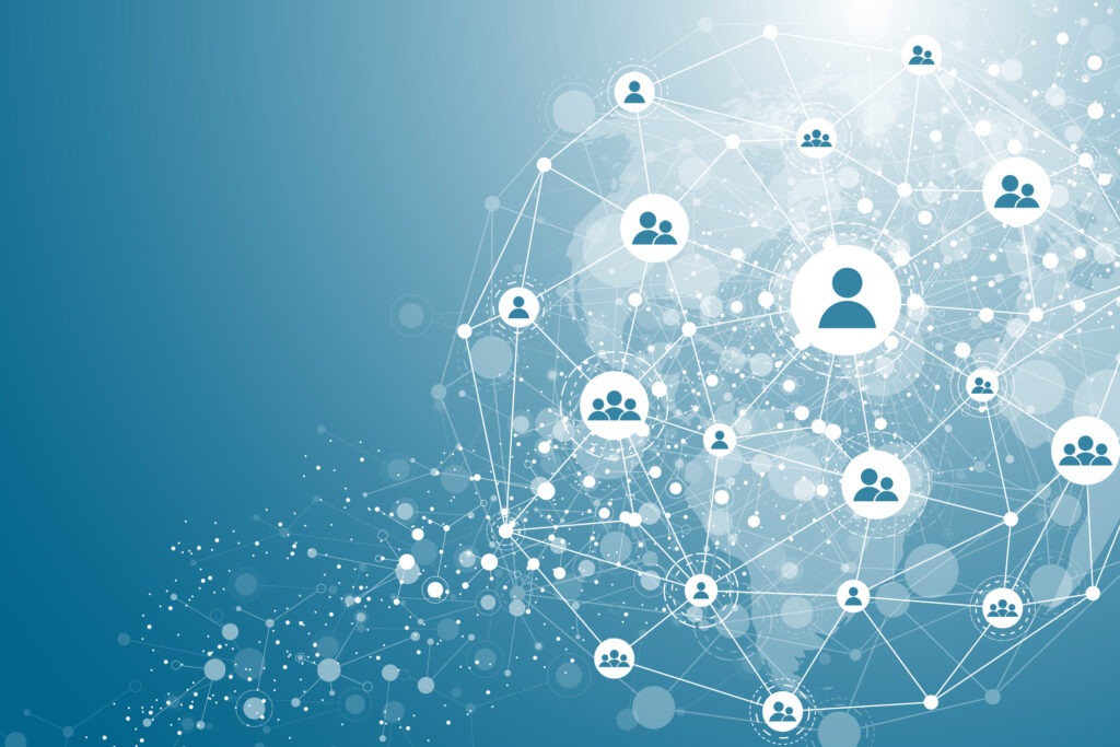 Big data visualization depicting a network of connected people.