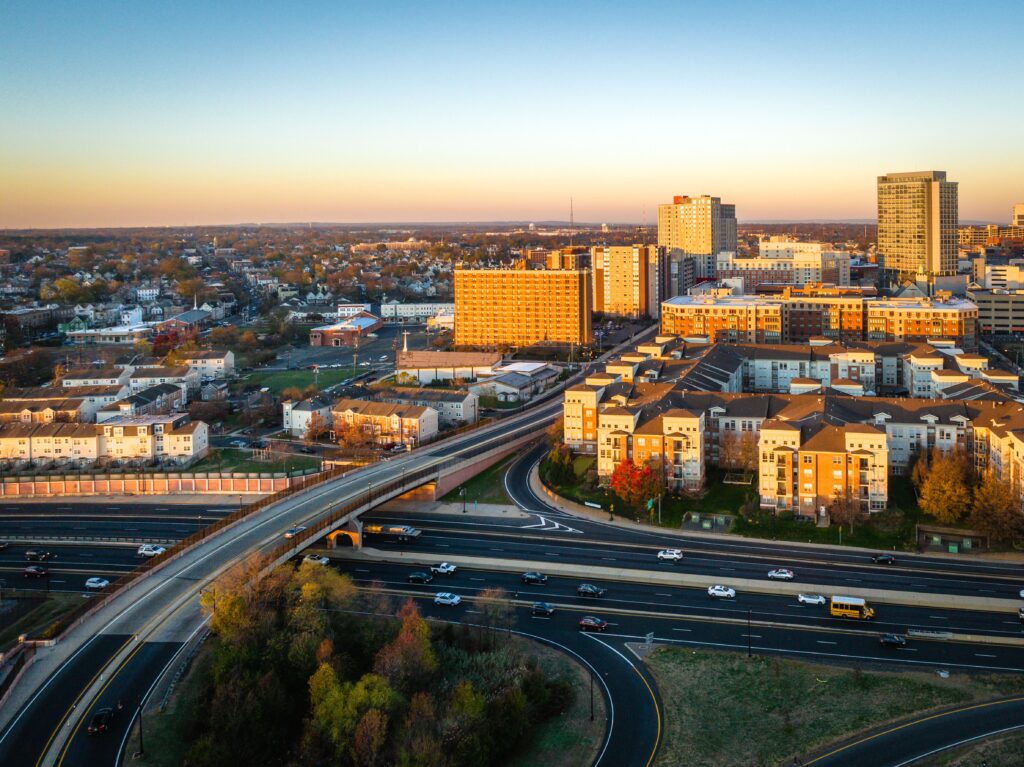 Aerial cityscape view in New Brunswick, New Jersey