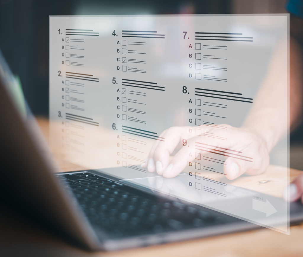 Man on computer completing a virtual survey