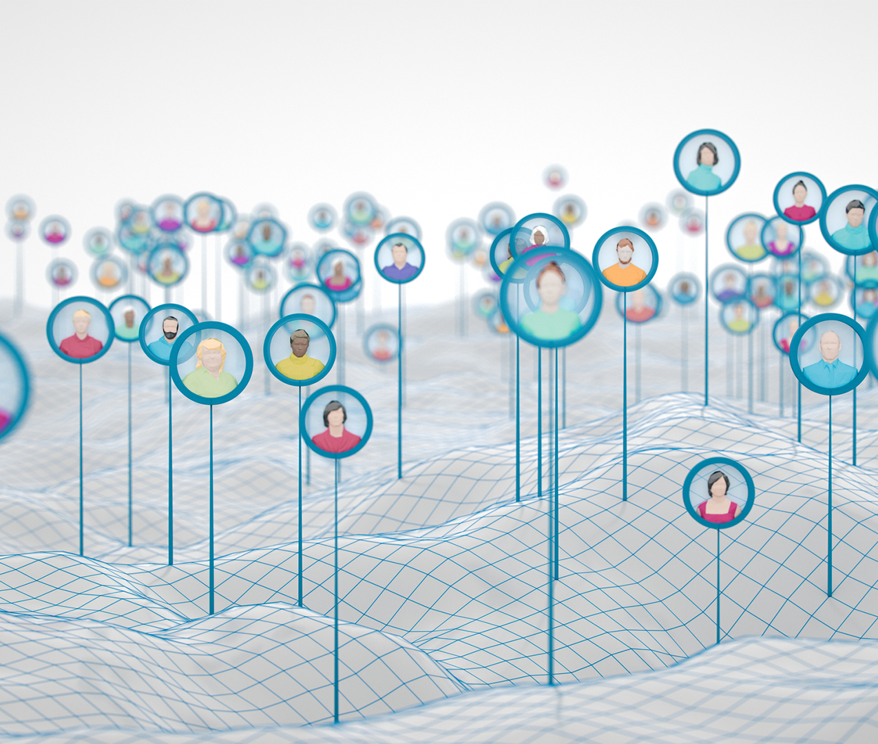 Data waves showcasing pinpoints and how people are connected